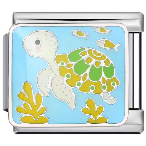 Lien Charm Italien en Acier Inoxydable Émail Motif Poisson Tortue de Mer Océan DIY Accessoire de Bijouterie pour Bracelet Modulaire