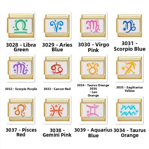 Gold Plated Stainless Steel Italian Charm Bracelet Link Zodiac Constellation Symbol Enamel DIY Modular Jewelry Charm For Women