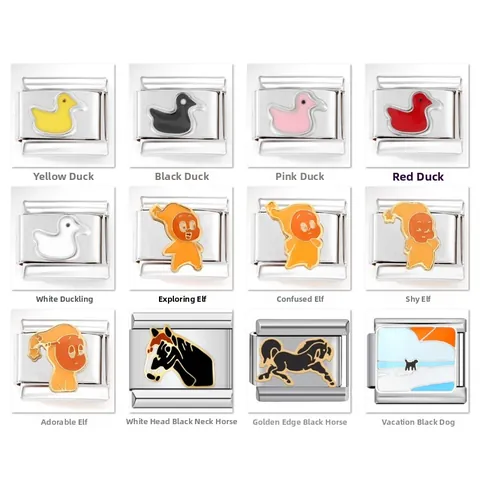 Stainless Steel DIY Italian Charm Links For Bracelet Colorful Enamel Duck Elf Horse Dog Pattern Fashion Jewelry For Women Men