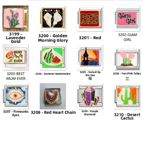 Italian Charm Bracelet Links Stainless Steel Enamel Floral Fruit Letter DIY Modular Jewelry Connector Links For Women