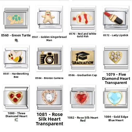 Stainless Steel Italian Charm Links For DIY Modular Bracelet Animal Bee Turtle Fish Heart Lipstick Camera Graduation Cap Charms Jewelry