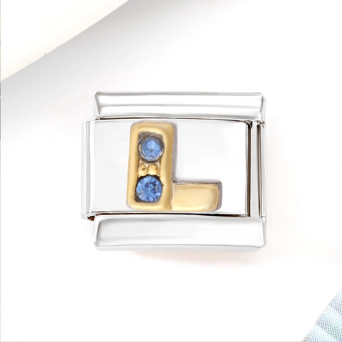 Roestvrijstalen Italiaanse Charm Link Armband Vergulde Letter A-Z Blauw Zirkoon Modulaire DIY Sieraden Voor Dames Meisjes Cadeau