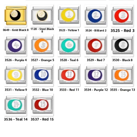 Lien de Charme Italien en Acier Inoxydable Numéro de Billard Boule 8 Émail DIY Accessoire de Bracelet Modulaire Homme Femme