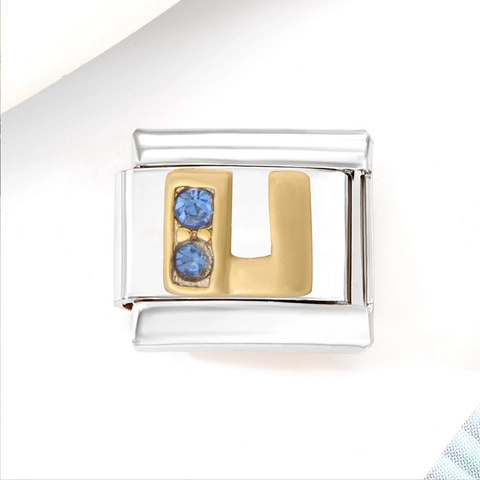 Roestvrijstalen Italiaanse Charm Link Armband Vergulde Letter A-Z Blauw Zirkoon Modulaire DIY Sieraden Voor Dames Meisjes Cadeau