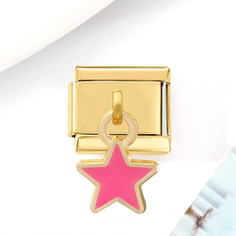 Stainless Steel Italian Charm Bracelet Links Gold Plated Enamel Star Heart Shell Artificial Pearl Portrait Pendant DIY Jewelry Making