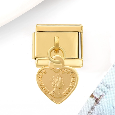 Stainless Steel Italian Charm Bracelet Links Gold Plated Enamel Star Heart Shell Artificial Pearl Portrait Pendant DIY Jewelry Making