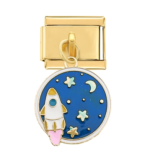 Stainless Steel Italian Modular Charm Link For DIY Bracelet Gold Silver Plated Enamel Moon Star Heart Planet Pendant Jewelry Accessory
