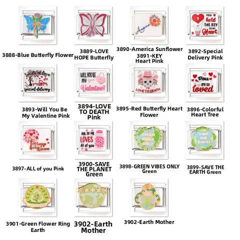 Stainless Steel Italian Charm Bracelet DIY Enamel Modular Link Heart Butterfly Flower Earth Pattern Fashion Jewelry For Women