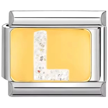 Eslabón de Pulsera Charm Italiano DIY de Acero Inoxidable Dorado Purpurina Letra del Alfabeto Eslabón Modular para Creación de Joyería Personalizada