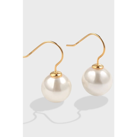 Orecchini a Gancio in Argento Sterling 925 con Perla Artificial Rotonda Bianco Grigio Orecchini Pendenti Placcati Oro Argento Gioielli Eleganti per Donna