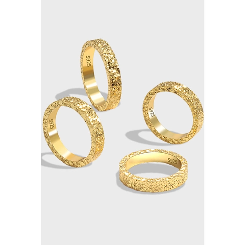 Minimalist 925 Sterling Silver Ring For Women Men Hammered Crushed Ice Texture Adjustable Open Ring Gold Silver Plated Jewelry