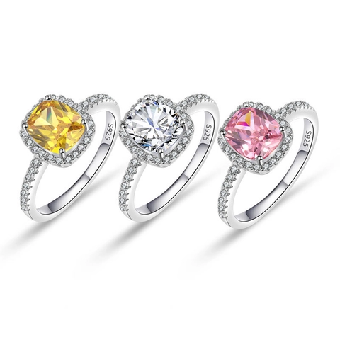 Luxury 925 Sterling Silver Cushion Cut Zirconia Halo Ring For Women Elegant Wedding Banquet Party Fashion Finger Jewelry
