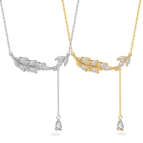 925 Argento Sterling Spiga Di Grano Foglia Pendente Collana Per Donna Zirconia Nappina Goccia D'Acqua Elegante Gioielli