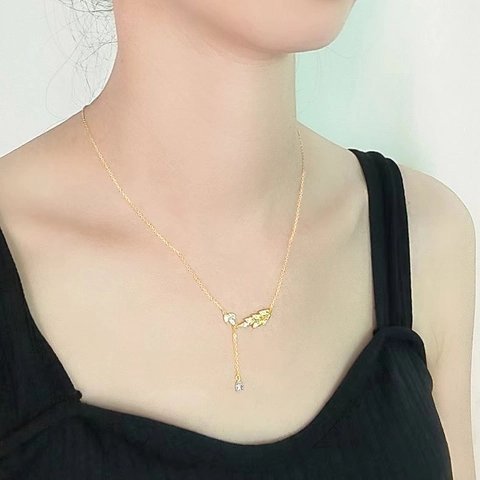 925 Argento Sterling Spiga Di Grano Foglia Pendente Collana Per Donna Zirconia Nappina Goccia D'Acqua Elegante Gioielli