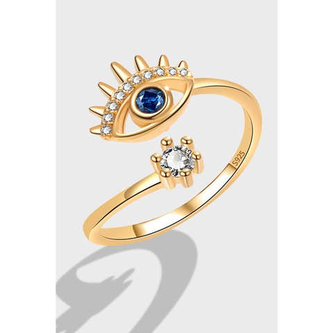 925 Sterling Silver Evil Eye Adjustable Open Ring For Women Cubic Zirconia Blue Stone Bohemian Fashion Jewelry Finger Ring Gift