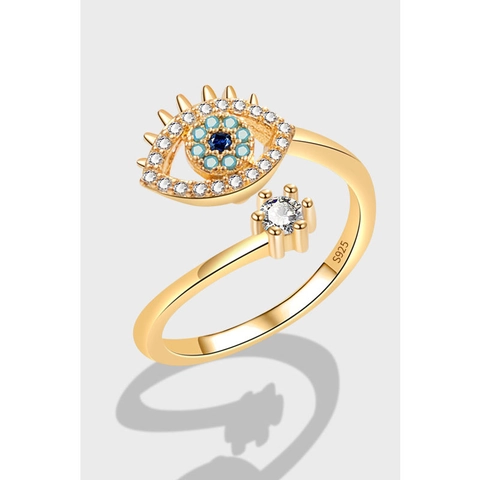 Bague Ouverte S925 Argent Sterling Mauvais Œil Pour Femmes Plaqué Or Zircone Bijoux De Doigt Réglables Cadeau Esthétique