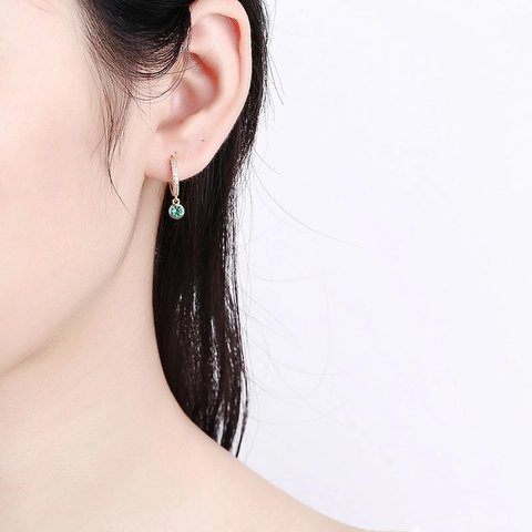 Pendientes de Aro Huggie de Plata de Ley 925 Con Colgante de Zirconia de Colores Redonda Chapado en Oro Plata Joyería
