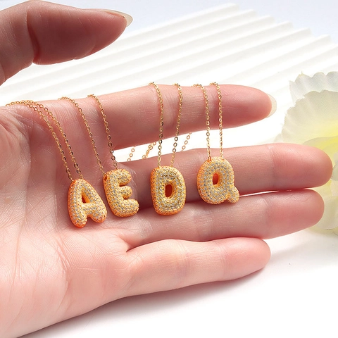 925 Sterling Silver Bubble Alphabet Initial Necklace For Women Shiny Zirconia Pavé Alphabet Pendant Hip Hop Fashion Jewelry Gift