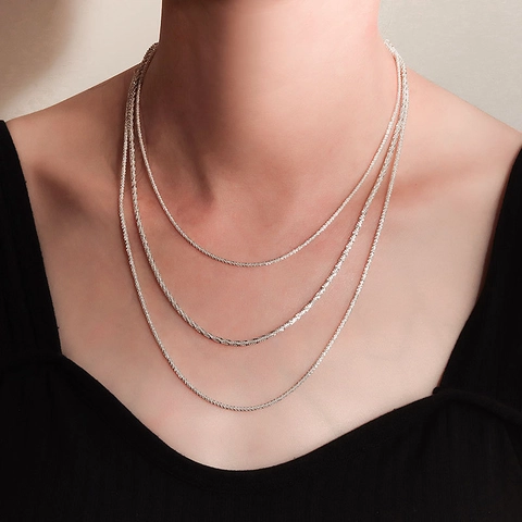 S925 Sterling Silver Sparkling Starry Link Chain Necklace High End Italian Fashion Jewelry For Women Bracelet Plain Clavicle Chain Gift