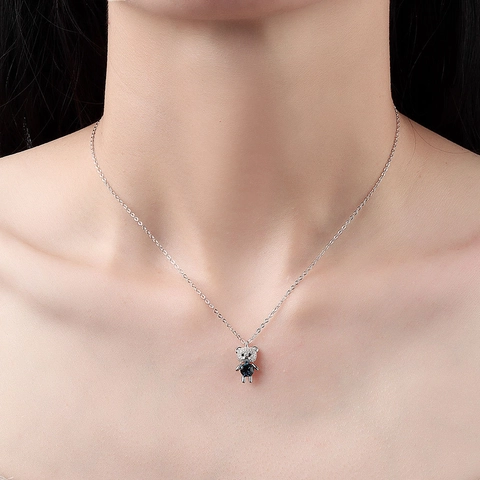 S925 Sterling Silver Teddy Bear Jewelry Blue Austrian Crystal Inlaid Rhinestone Bear Pendant Necklace Stud Earrings For Women