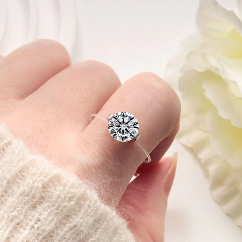 S925 Sterlingsilber Moissanit Ring Für Damen Design Luxus Meerjungfrau Tränen Zirkonia Unsichtbare Angelschnur Schmuck Ring