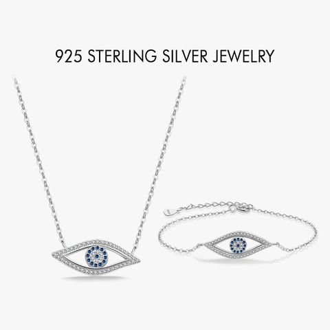925 Sterling Silver Evil Eye Jewelry Set Zirconia Amulet Necklace Bracelet Earrings Ring For Women Fashion Accessory Gift