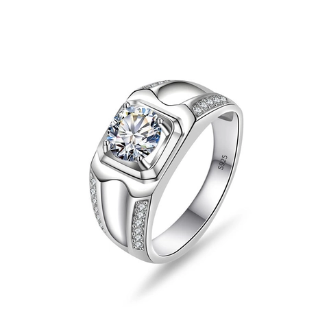 925 Sterling Silver Men Moissanite Ring Luxury Round Zirconia Band Ring Fashion Geometric Finger Jewelry For Wedding Engagement