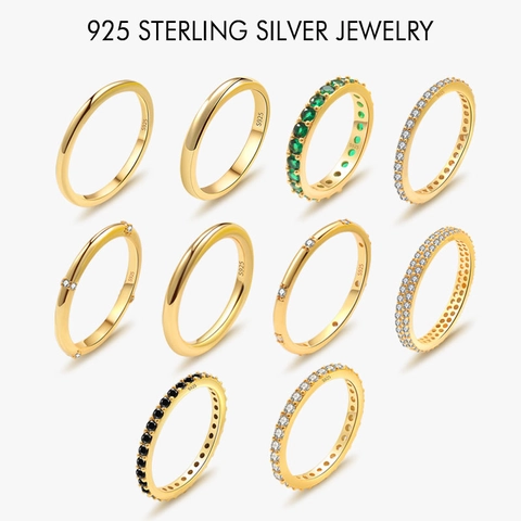 Anello Eternity in Argento Sterling 925 per Donna Placcato Oro Platino Zirconia Minimalista Fascia Liscia Impilabile Gioielli