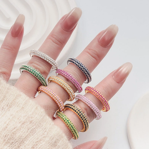 925 Sterling Zilver 18K Vergulde Volledige Eternity Ring Voor Vrouwen Luxe 3 Rijen Zirkonia Pave Setting Ring