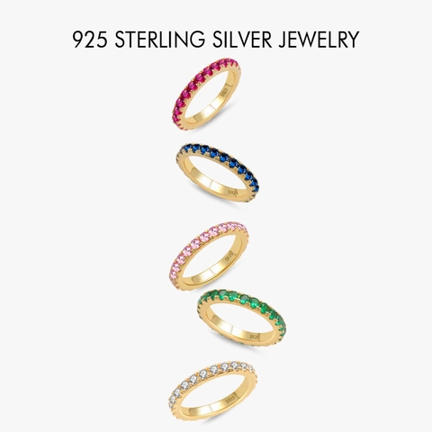 925 Sterling Silver Eternity Ring For Women Gold Plated Zirconia Band Ring Fashion Minimalist Thin Ring Jewelry Gift