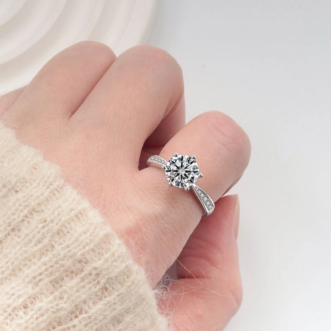 925 Sterling Silver Moissanite Ring Six Prong Round Brilliant Cut Zirconia Wedding Engagement Finger Ring For Women Jewelry