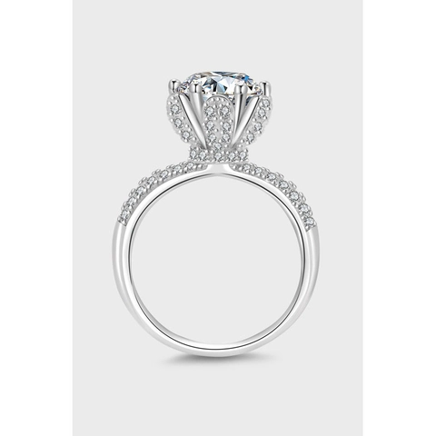 Luxus 925 Sterling Silber Moissanit Ring Blume Sechs Krappen Krone Rund Brillant Schliff Hochzeit Verlobungsring Schmuck