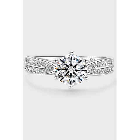 925 Sterling Silver Moissanite Zirconia Ring Elegant Six Claw Pave Set Round Brilliant Cut Engagement Wedding Ring For Women Jewelry