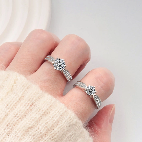 925 Sterling Silver Moissanite Zirconia Ring Elegant Six Claw Pave Set Round Brilliant Cut Engagement Wedding Ring For Women Jewelry