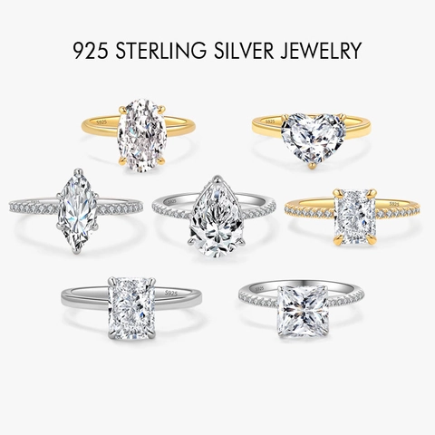 Anello di Lusso in Argento Sterling 925 per Donna Quadrato Radiant Cuore Pera Marquise Taglio Zirconia Matrimonio Fidanzamento