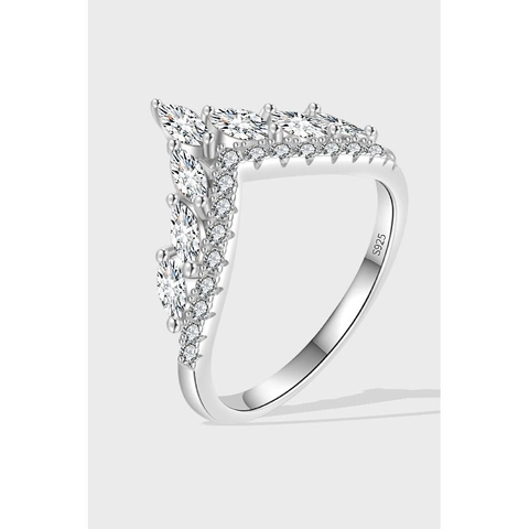 925 Sterling Silver V-Shaped Crown Ring With Marquise Cut Moissanite Zirconia Elegant Fashion Jewelry Gift For Women