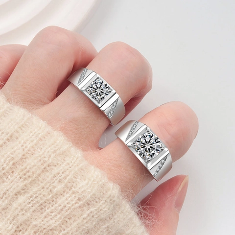 Masculine 925 Sterling Silver Men's Moissanite Ring Square Geometric Inlaid Cubic Zirconia Jewelry Gift For Boyfriend