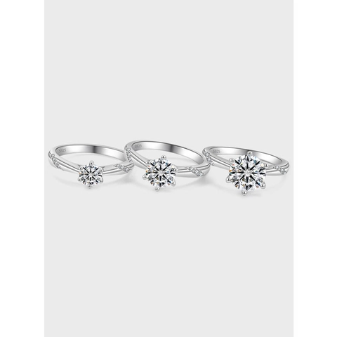 Classic Six-Prong 925 Sterling Silver Ring With Sparkling Moissanite Zirconia Round Cut Engagement Wedding Jewelry For Women