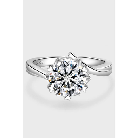 925 Sterling Silver Snowflake Ring Women Moissanite Zirconia Heart Prong Twist Band Engagement Wedding Ring Fine Jewelry Gift