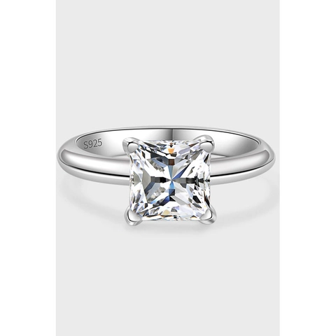 S925 Sterling Silver Princess Cut Moissanite Zirconia Ring Four Prong Solitaire Engagement Wedding Band Women Jewelry