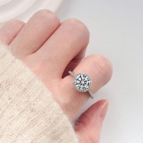 925 Sterling Silver Round Moissanite Halo Ring Classic Zirconia Engagement Wedding Finger Ring Jewelry Gift For Women
