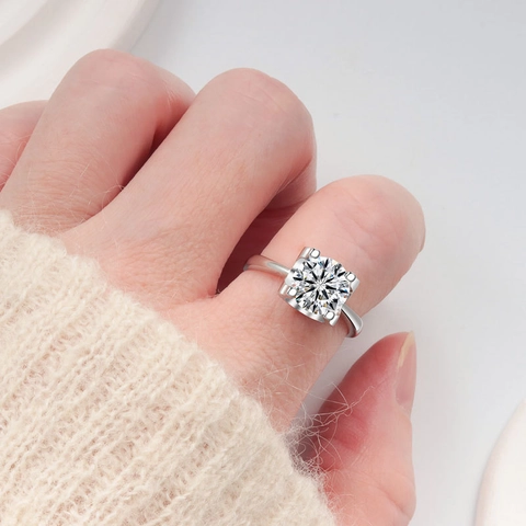 Klassieke 925 Sterling Zilver Moissaniet Ring Rond Briljant Geslepen D Kleur VVS1 Bullhead Zetting Verlovingsring Bruiloft Vrouwen Sieraden