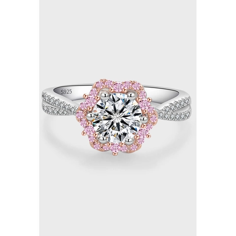 925 Sterling Silver Moissanite Ring Flower Petal Halo Intertwined Twining Band Pink Gemstones Elegant Wedding Jewelry For Women