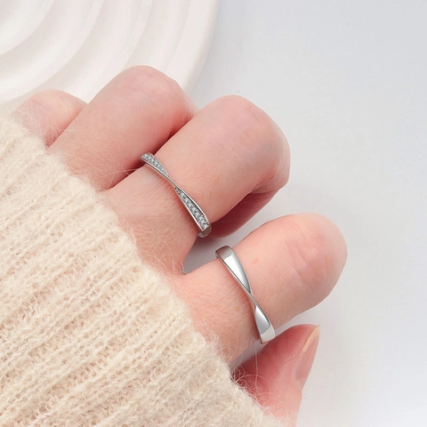 S925 Sterling Silver Moissanite Couple Rings Mobius Twisted Design Adjustable Plain Band And Zirconia Inlaid Wedding Promise Ring For Men Women