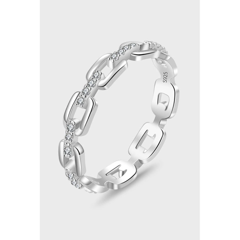 925 Sterling Silver Chain Link Ring For Women Inlaid Zirconia Geometric Finger Ring Fashion Jewelry Platinum Color Gift