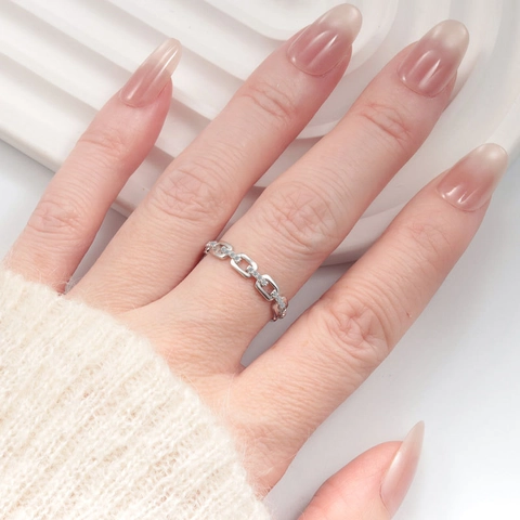 925 Sterling Silver Chain Link Ring For Women Inlaid Zirconia Geometric Finger Ring Fashion Jewelry Platinum Color Gift