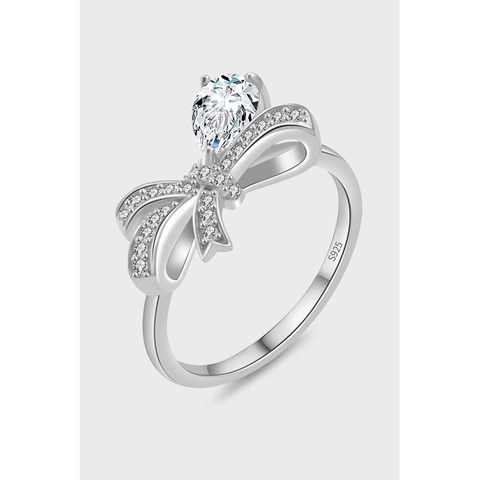Bague Nœud en Argent Sterling S925 pour Femme avec Zircon Taille Poire Incrusté Élégante Bague Fermée Bijoux Mariage Anniversaire
