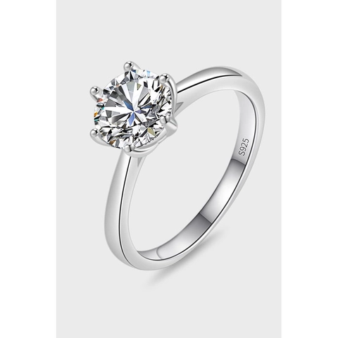 Classic 925 Sterling Silver Ring With Round Moissanite Zirconia Solitaire Six Prong Setting Engagement Wedding Anniversary Ring For Women