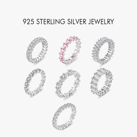 925 Sterling Silver Eternity Ring For Women Luxury Sparkling 5A Zirconia Full Circle Stackable Wedding Engagement Band Ring Jewelry