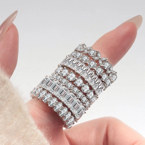 925 Sterling Silver Eternity Ring For Women Luxury Sparkling 5A Zirconia Full Circle Stackable Wedding Engagement Band Ring Jewelry